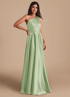Azazie Charlize Bridesmaid Dresses Dusty Sage A-Line One Shoulder Metallic Satin Dress image3