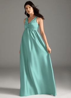 Azazie Yetta Maternity Bridesmaid Dresses A-Line Pleated Stretch Satin Floor-Length Dress image6