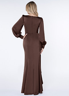 Azazie Raye Jurken voor bruidsmeisjes Jurk van Stretch Satijn met Zeemeermin Lange mouw Ganache image2