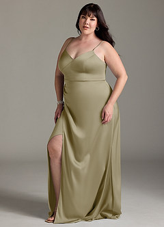 Azazie Marchella Bridesmaid Dresses Moss Green A-Line Corset Stretch Satin Dress image10