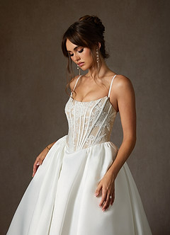 Azazie Mirabeth Wedding Dresses Diamond White Nude Ball-Gown Strapless Lace Dress image9