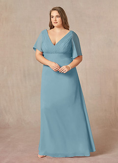 Azazie Alessa Mother of the Bride Dresses Moody Blue A-Line V-Neck Pleated Chiffon Dress image9