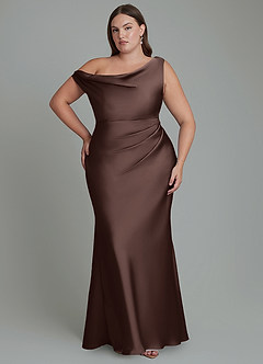 Azazie Emerson Bridesmaid Dresses Ganache Mermaid Off the Shoulder Stretch Satin Dress image8