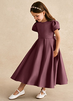 Azazie Princess Flower Girl Dresses Sangria A-Line Pleated Matte Satin Dress image1