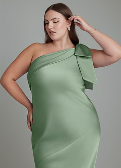 Azazie Yuanna Bridesmaid Dresses Matcha Mermaid One Shoulder Stretch Satin Dress image10