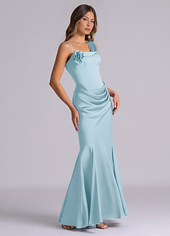 Azazie Inara Suknie dla druhen Syrena Pofałdowany Satyna elastyczna Do ziemi Sukienka image5