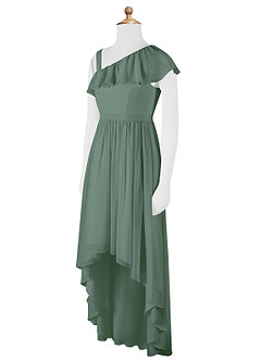 Azazie Mango Vestido de Eucalipto de Gasa/ Chiffon de Acampanado con Volante image8
