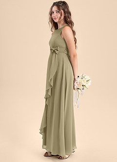 Azazie Lilenne Junior Abito A-Line in Chiffon Fiocco Verde Muschio image4