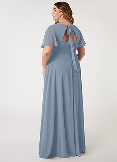 Azazie Kimber Bridesmaid Dresses Dusty Blue A-Line Flounce Sleeve Chiffon Dress image3
