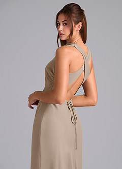 Azazie Evadne Bridesmaid Dresses Taupe Sheath Pleated Chiffon Dress image8