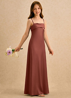Azazie Mirabella Girls Formal Jurken voor bloemenmeisjes Kolom Jurk van Stretch Satijn Sweetheart-halslijn Kastanjebruin image4