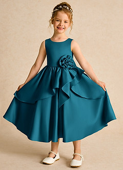 Azazie Hermia Blumenmädchenkleider A-Linie ärmellos Matte Satin Kleid Tintenblau image1
