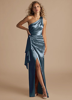 Azazie Maive Bridesmaid Dresses Twilight Sheath Ruched Metallic Satin Dress image1