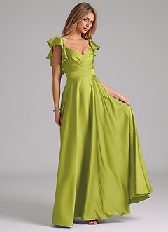 Azazie Leilani Bridesmaid Dresses Lemongrass A-Line Ruched Stretch Satin Dress image4