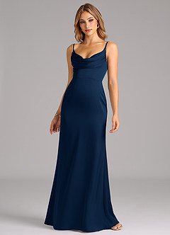 Azazie Aimee Bridesmaid Dresses Dark Navy A-Line Sweetheart Neckline Stretch Satin Dress image4