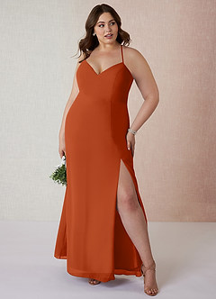 Azazie Manila Vestidos de damas de honor Vestido de Naranja Quemada de Gasa de Corte Recto con Cuello en V image7