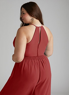 Azazie Kenzi Jurken voor bruidsmeisjes Jumpsuit van Chiffon Geplooid Roest image10