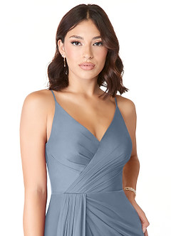 Azazie Evalin Bridesmaid Dresses Twilight A-Line V-Neck Pleated Mesh Dress image5