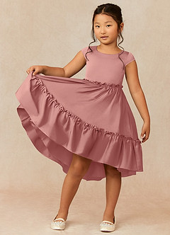 Azazie Lee Flower Girl Dresses Rosette A-Line Bow Stretch Satin Dress image1