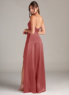 Azazie Sarella Robes de demoiselle d'honneur Robe Trapèze en Satin extensible Plissé Antique Rose image4