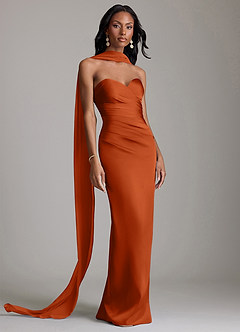 Azazie Sonora Vestidos de damas de honor Vestido de Naranja Quemada de Satén Elástico de Corte Recto con Sin tirantes image9