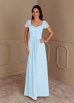 Azazie Gwenyth Final Sale Sky Blue A-Line Lace Chiffon Dress image3