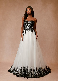 Azazie Adelaide Wedding Dresses Black Diamond White A-Line Lace Tulle Dress image2