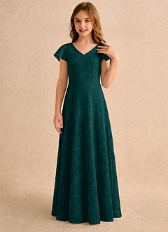 Azazie Narin Girls Formal Sukienki dla dziewczynek sypiących kwiaty Linia A z Rękawami Kwiatowe wypalenie Długość podłogi Sukienka image3