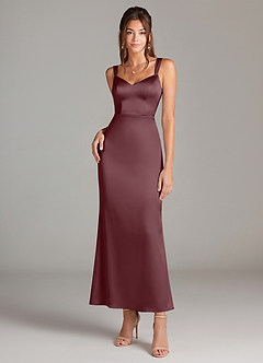 Azazie Denice Bridesmaid Dresses Sangria Sheath Pleated Stretch Satin Dress image3