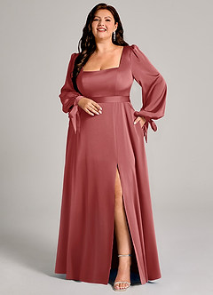 Azazie Leonia Robes de demoiselle d'honneur Robe Trapèze en Satin extensible Manche longue Antique Rose image8