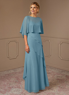 Azazie Bowie Kleider für die Brautmutter A-Linie Chiffon Kleid Stimmungsvolles Blau image2