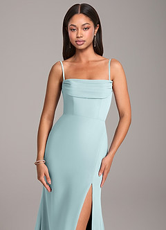 Azazie Saige Bridesmaid Dresses Mist Sheath Off the Shoulder Chiffon Convertible Dress image2