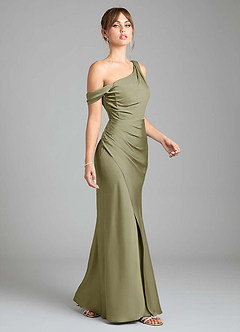 Azazie Madelyn Bridesmaid Dresses Pistachio Mermaid One Shoulder Stretch Satin Convertible Dress image5