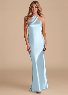 Azazie Doretta Robes de demoiselle d'honneur Robe Sirène en Satiné métallisé Arc Bleu Ciel image3
