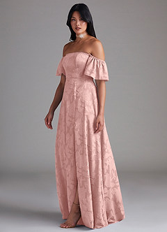 Azazie Sue Bridesmaid Dresses Powder Pink A-Line Off the Shoulder Floral Burnout Convertible Dress image4