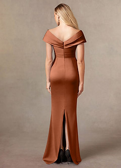 Azazie Ludlow Mother of the Bride Dresses Copper Mermaid Pleated Stretch Satin Dress image4