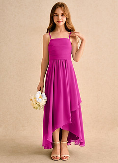 Azazie Twilight Dance Girls Formal Flower Girl Dresses Fuchsia A-Line Pleated Chiffon Dress image5