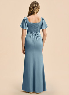 Azazie Chace Junior Dusty Blue Sheath Stretch Satin Dress image2