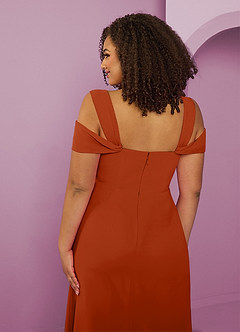 Barbie ♥ Azazie Bridesmaid Dresses Burnt Orange A-Line Off the Shoulder Chiffon Dress image13