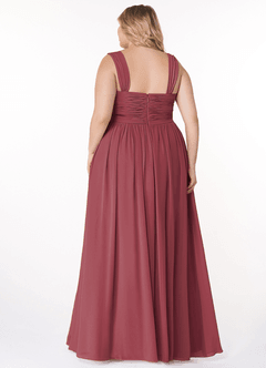 Azazie Zapheira Brautjungfernkleider A-Linie Gestreift Chiffon Kleid Merlot image8
