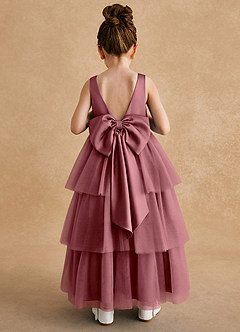 Azazie Megallie Flower Girl Dresses Desert Rose A-Line Bow Tulle Dress image5
