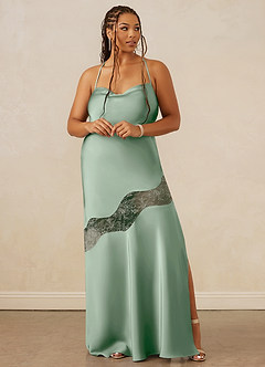 Christian Siriano Bridal for Azazie 1012 Bridesmaid Dresses Agave Sheath Lace Stretch Satin Dress image8