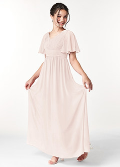 Azazie Temeka Junior A-Linie Plissee Chiffon Kleid Blassrosa image3