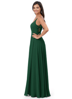 Azazie Lennon Bridesmaid Dresses Dark Green A-Line Lace Chiffon Dress image3