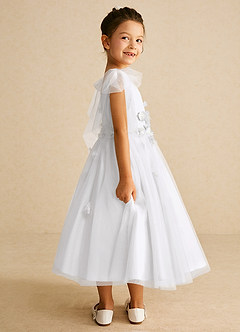 Azazie Minia Flower Girl Dresses White A-Line Bow Matte Satin Dress image2