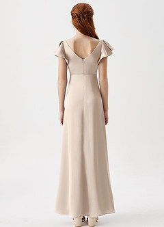 Azazie Omari Junior White Alabaster A-Line Pleated Stretch Satin Dress image7