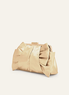 front Bolso de mano adornado con lazo de satén metalizado del mismo color