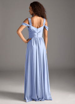 Azazie Lianne Bridesmaid Dresses Ice A-Line Off the Shoulder Stretch Satin Dress image5