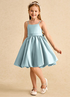 Azazie Davine vestidos de niña de las flores Vestido de Neblina de Satin Mate de Corte En A con Tirante Espagueti image5