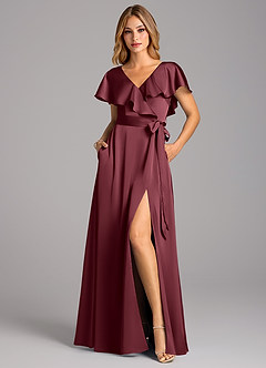 Azazie Lainey Brautjungfernkleider A-Linie mit Taschen Stretch-Satin Kleid Merlot image4